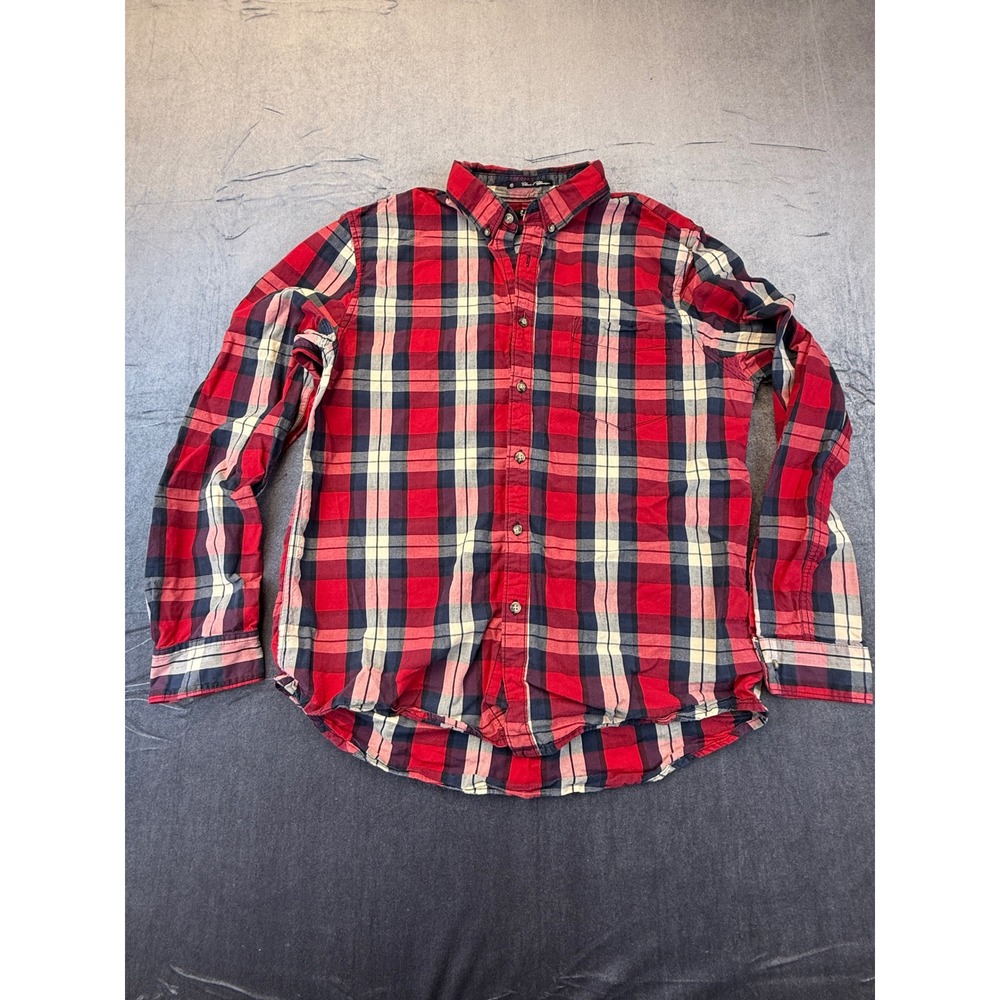 21 Men Men's Large Red Plaid Button Up Shirt Long Sleeve Cotton Casual
